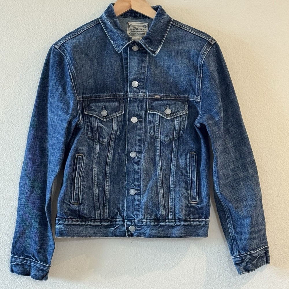 Polo Ralph Lauren Denim Trucker Jacket Mens Small Blue 100% Cotton Classic